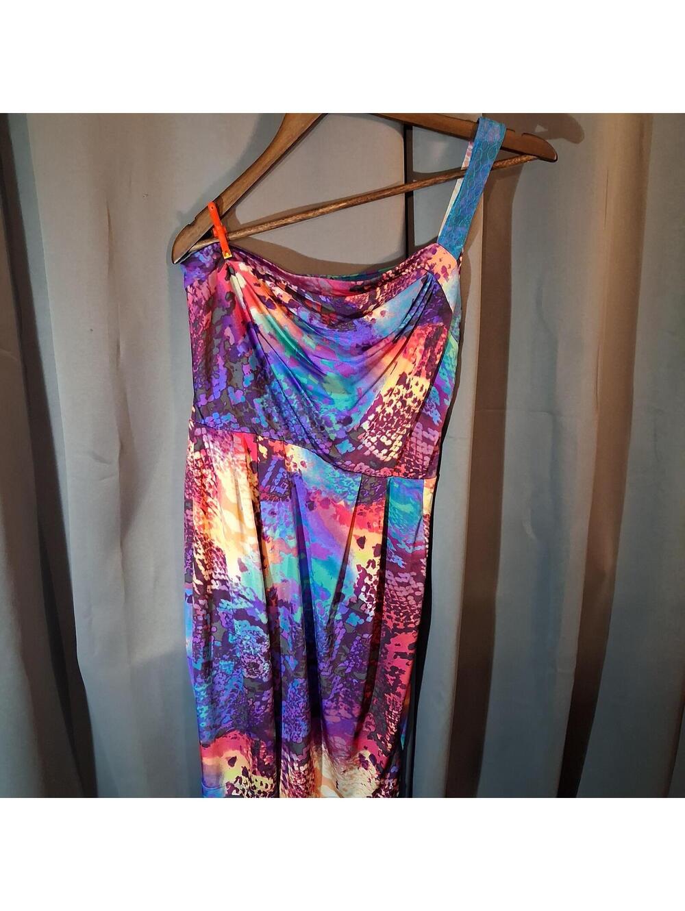 Bisou Bisou Michele Bohbot One-Shoulder Colorful Dress Size 8